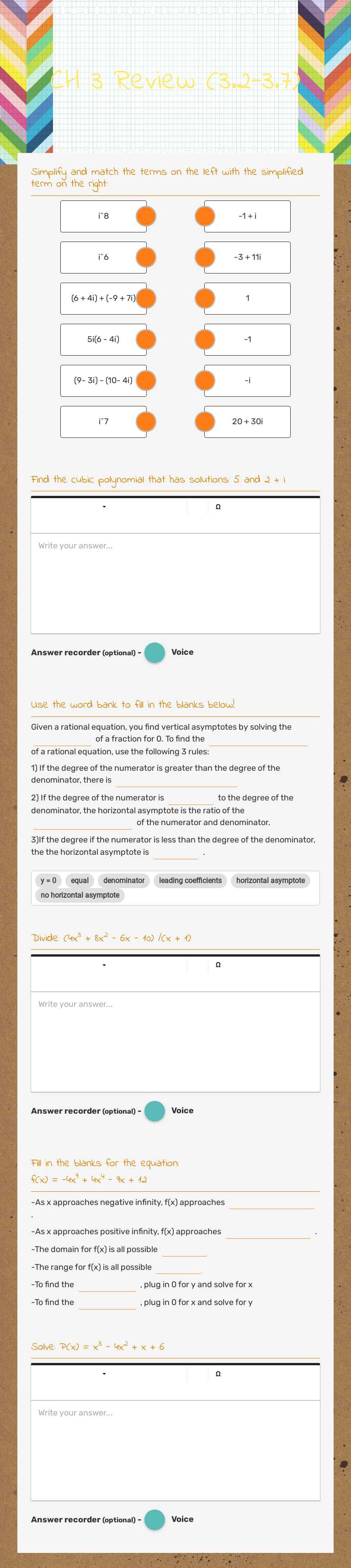 CH 3 Review (3.2-3.7) worksheet preview image