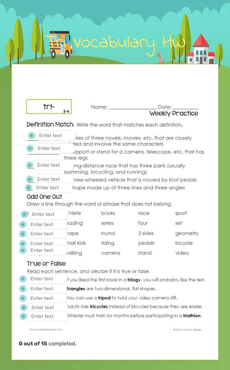 Tri Vocabulary HW Grade 3 worksheet preview