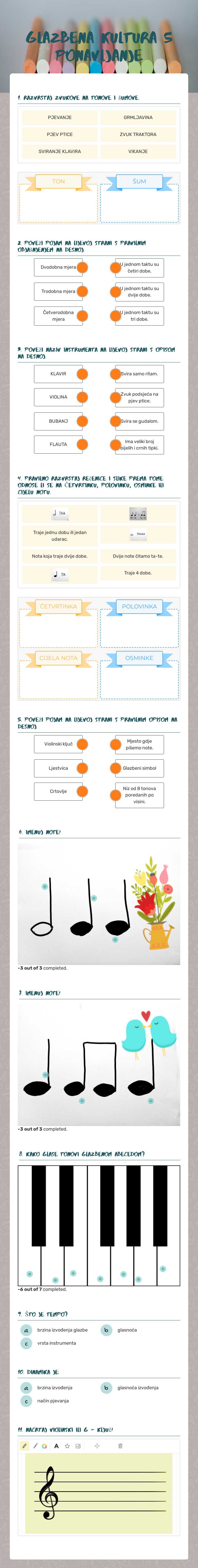 GLAZBENA KULTURA 5 Ponavljanje Grade 4 worksheet preview
