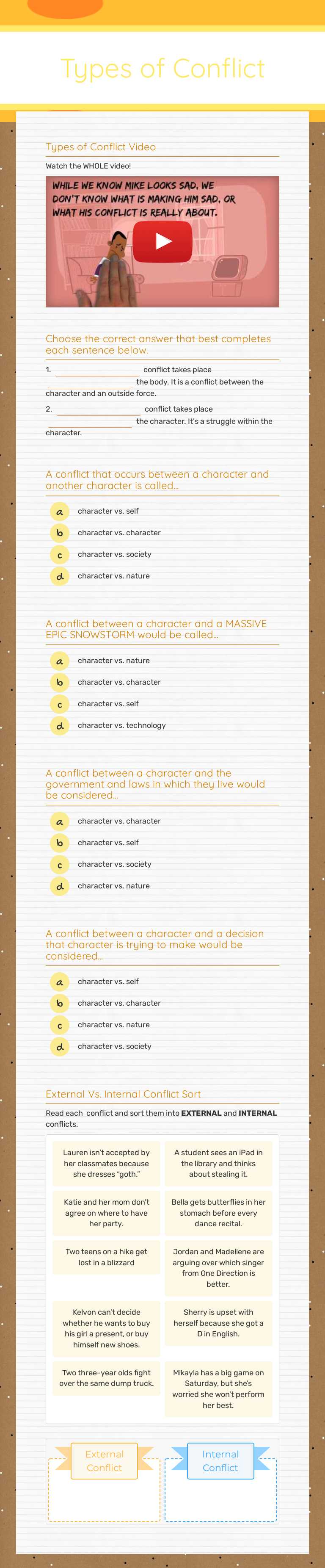Types of Conflict Grade 7 worksheet preview