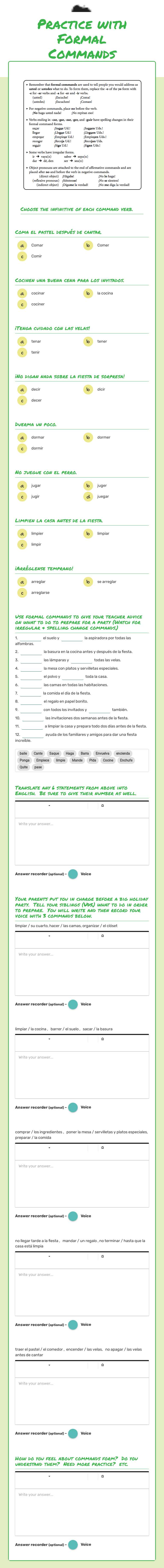 Practice with Formal Commands worksheet preview image