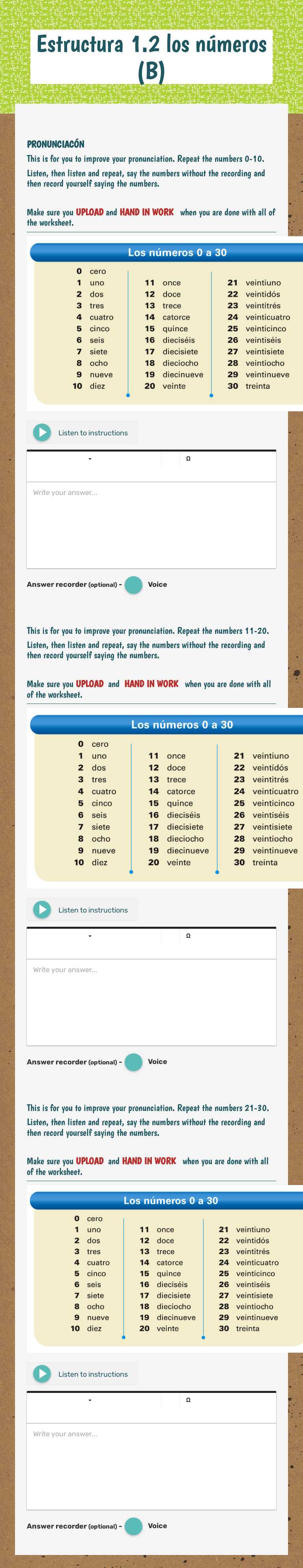 Estructura 1.2 los números (B) worksheet preview image