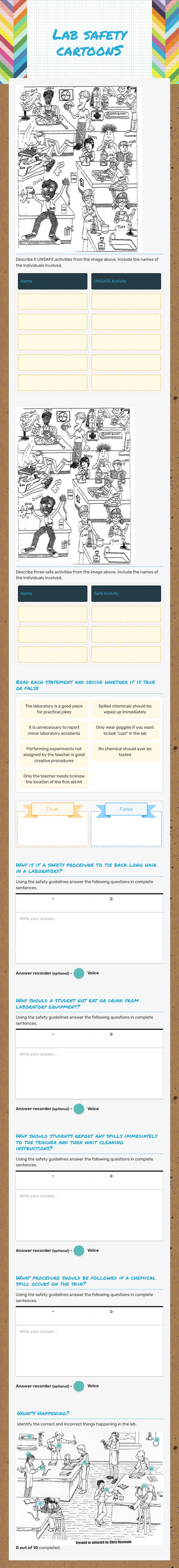 Lab safety cartoonS Grade 10 worksheet preview
