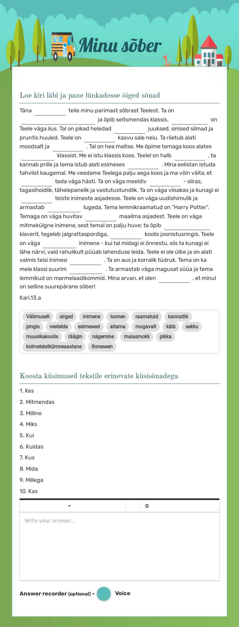 Minu sõber worksheet preview image