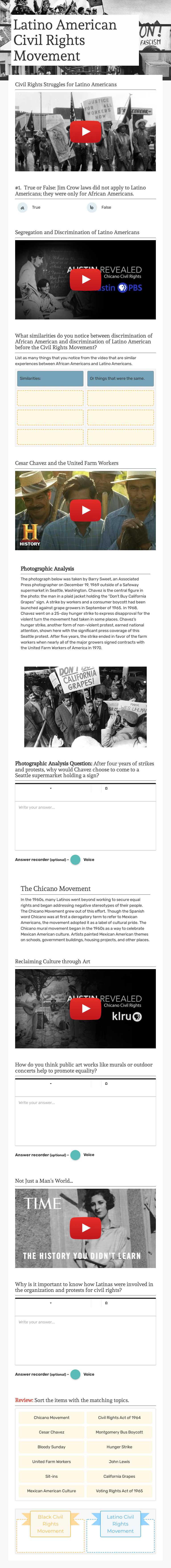 Latino American Civil Rights Movement worksheet preview image