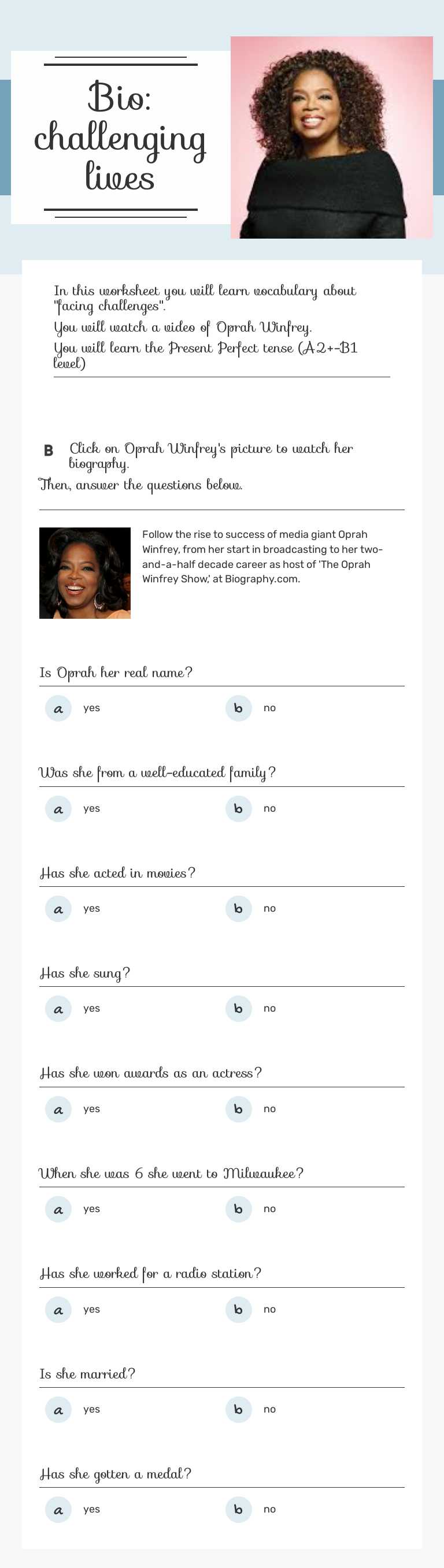 Bio: challenging lives worksheet preview image