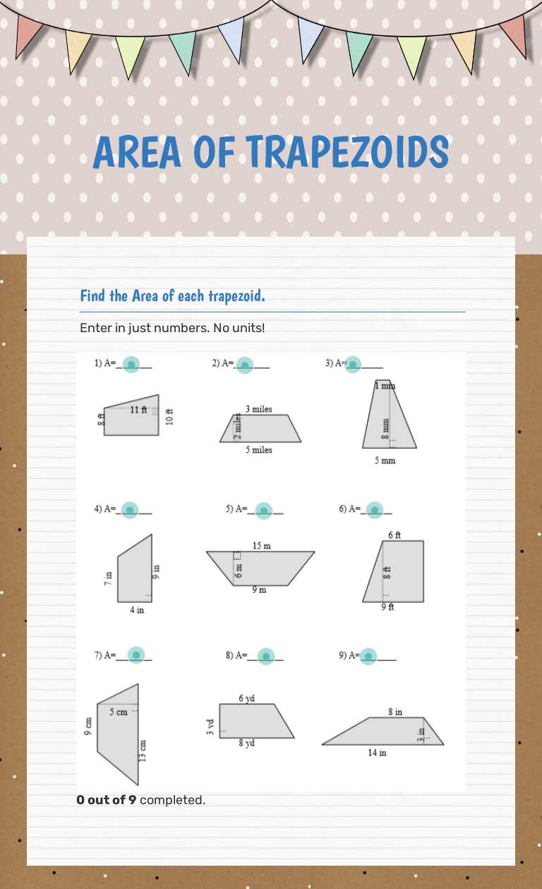 AREA OF TRAPEZOIDS worksheet preview image