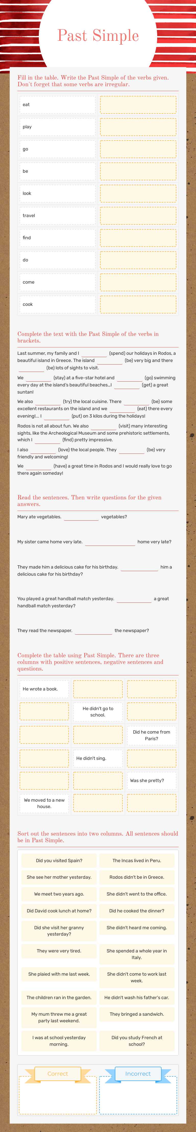 Past Simple worksheet preview image