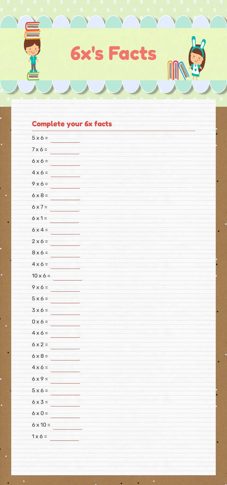 6x's Facts Grade 3 worksheet preview