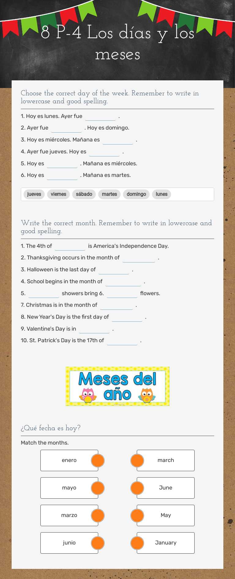 8 P-4 Los días y los meses worksheet preview image
