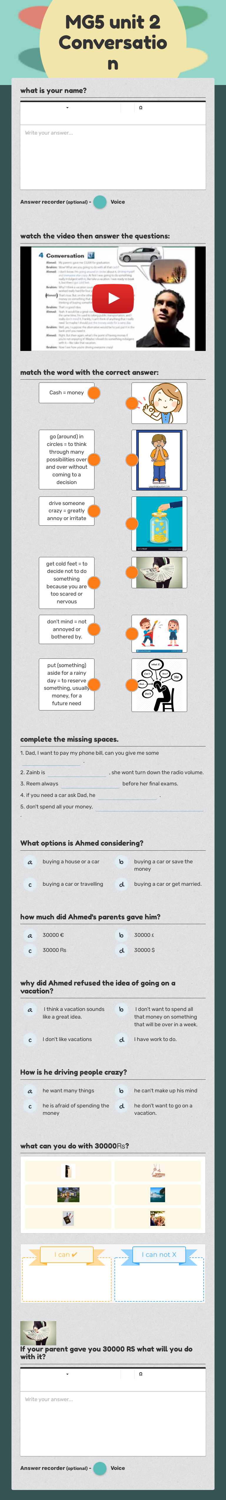 MG5 unit 2 Conversation Grade 12 worksheet preview