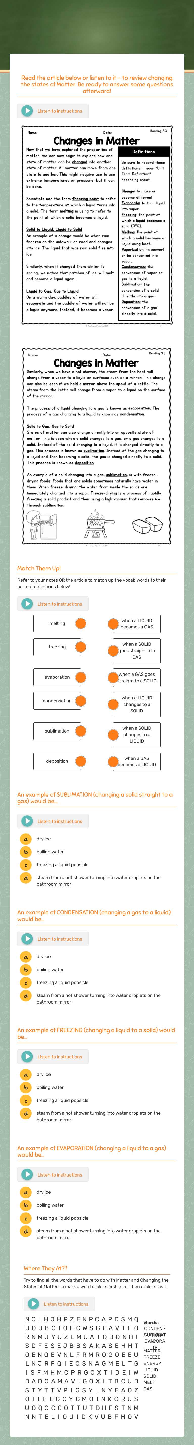 Changing States of Matter worksheet preview image