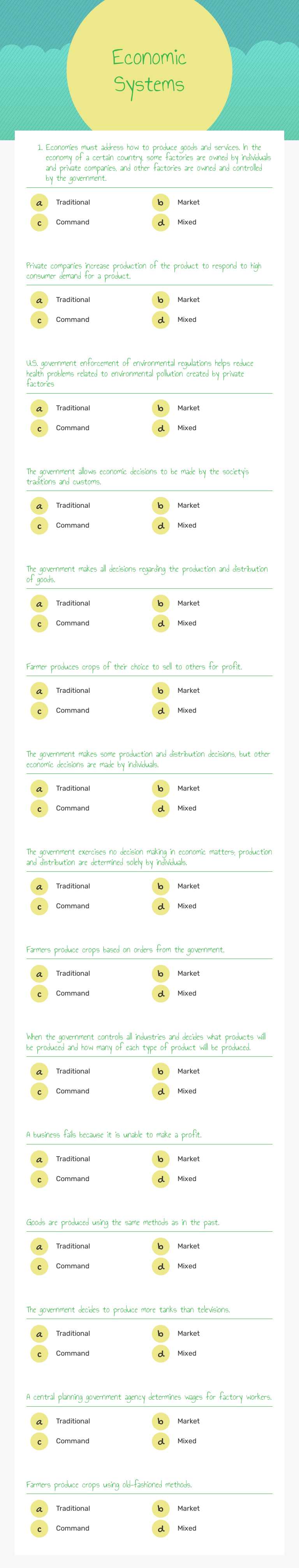 Economic Systems Grade 9 worksheet preview