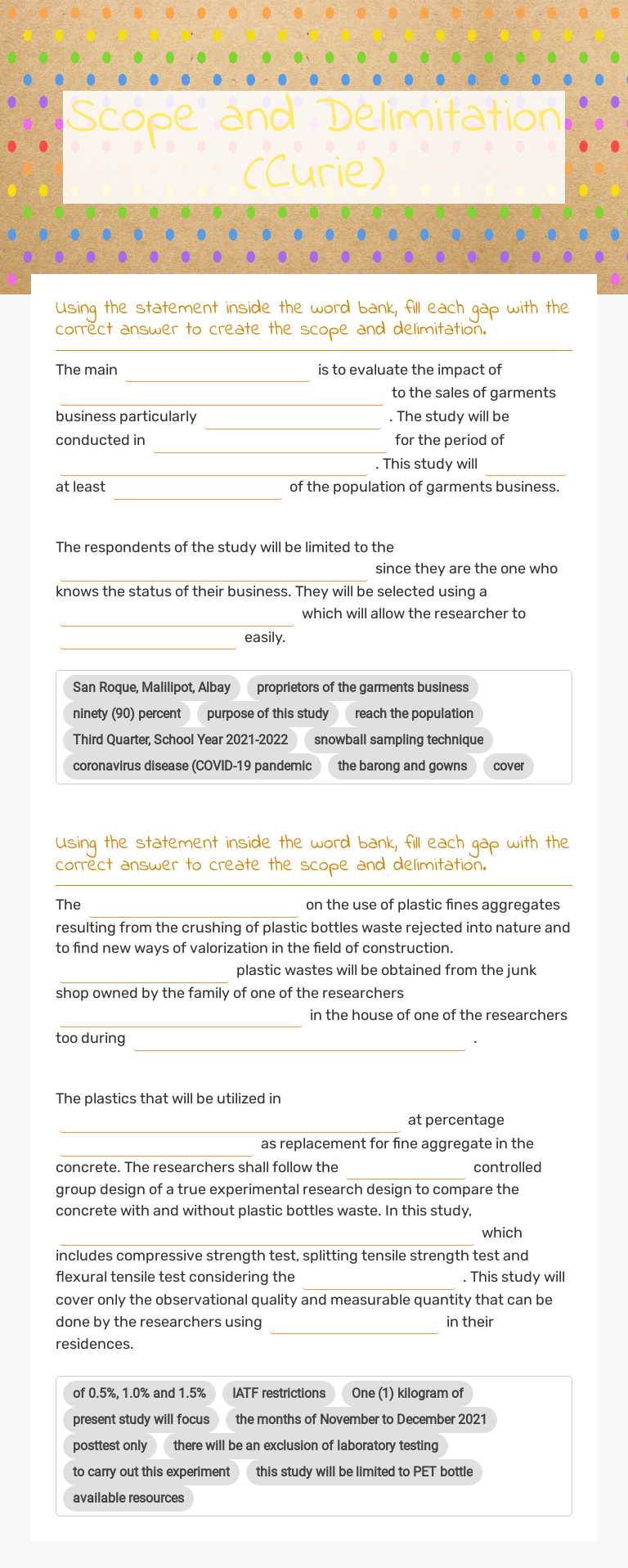 Scope and Delimitation (Curie) worksheet preview