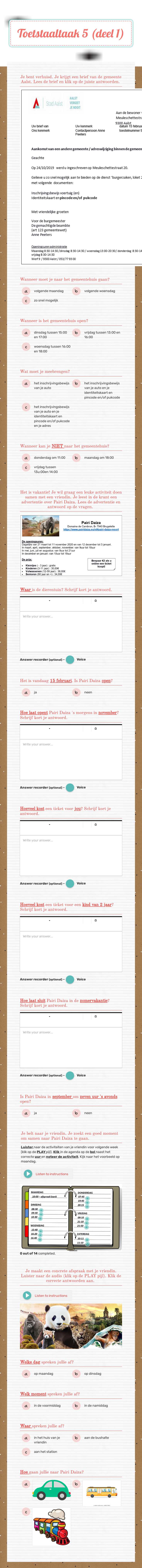 Toetstaaltaak 5 (deel 1) worksheet preview image