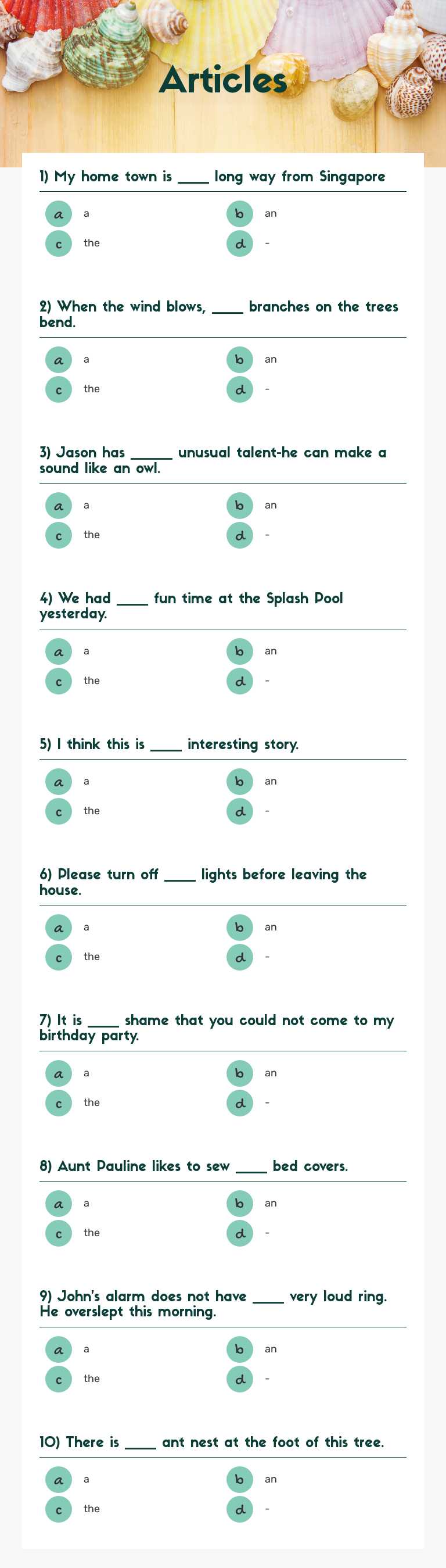 Articles worksheet preview image