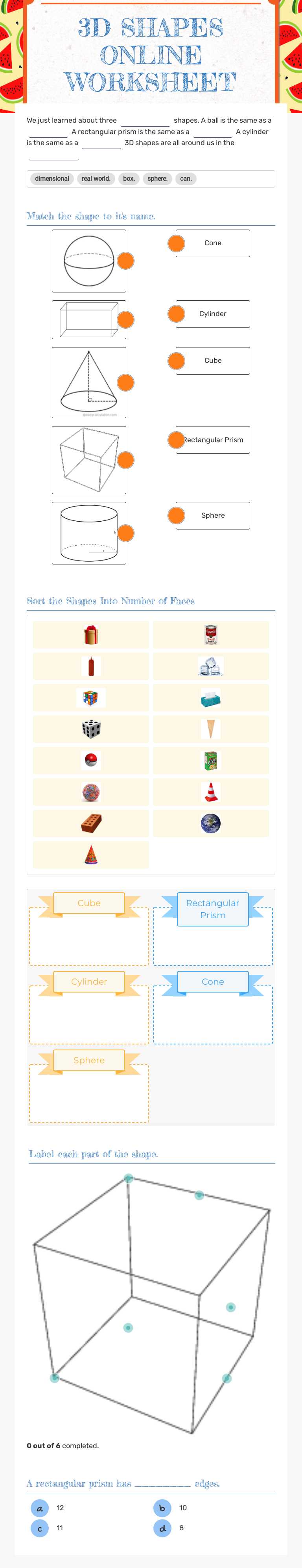 3D SHAPES
ONLINE WORKSHEET worksheet preview
