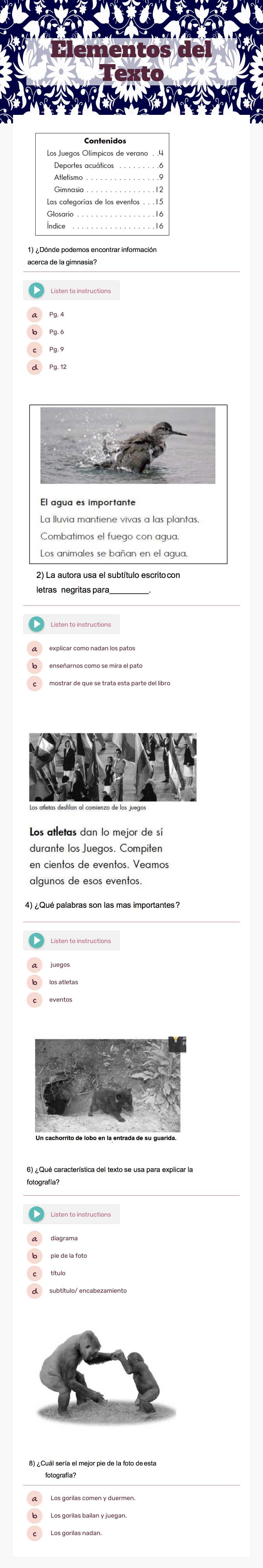 Elementos del Texto worksheet preview image