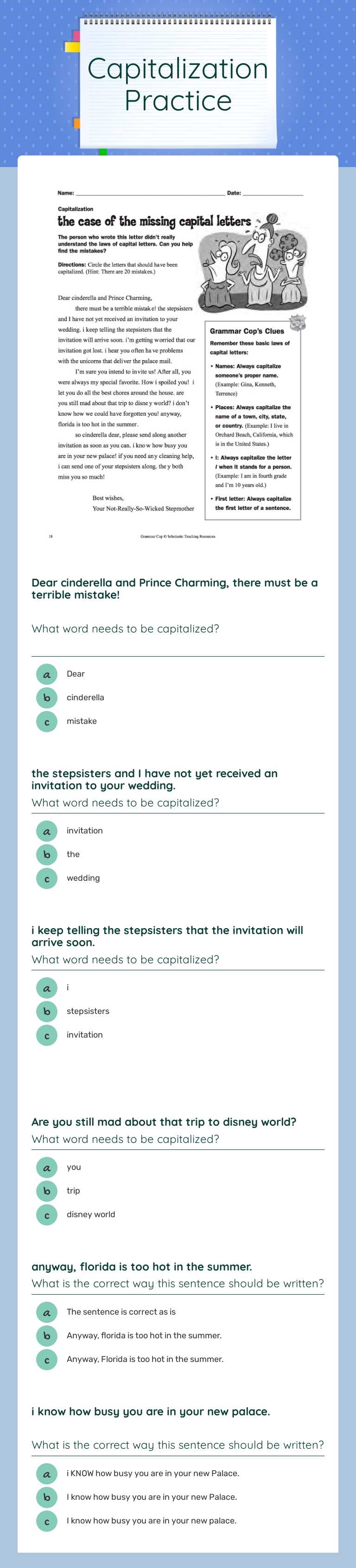 Capitalization Practice worksheet preview image