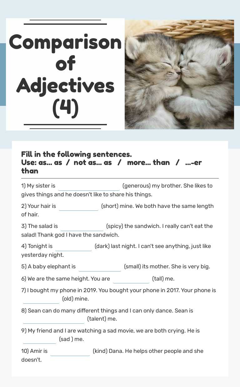 Comparison of Adjectives (4) worksheet preview image
