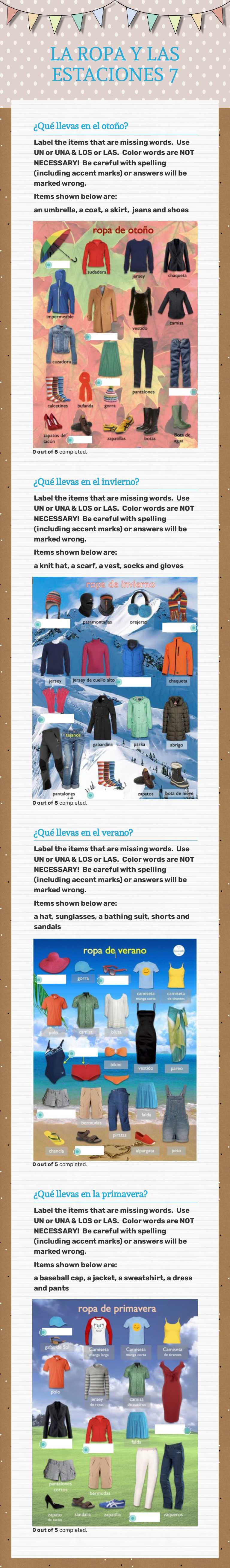 LA ROPA Y LAS ESTACIONES 7 worksheet preview image