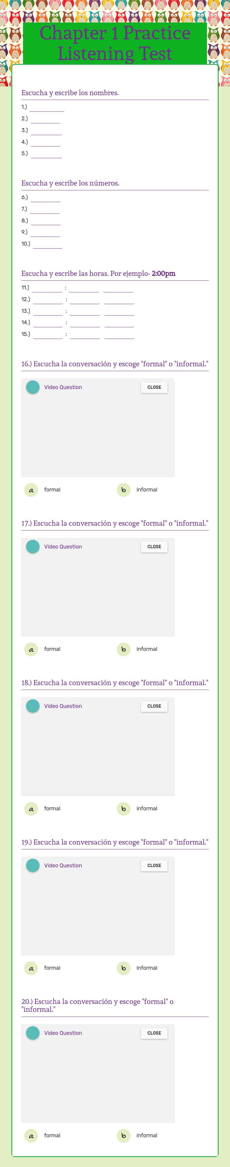 Chapter 1 Practice       
 Listening Test worksheet preview image