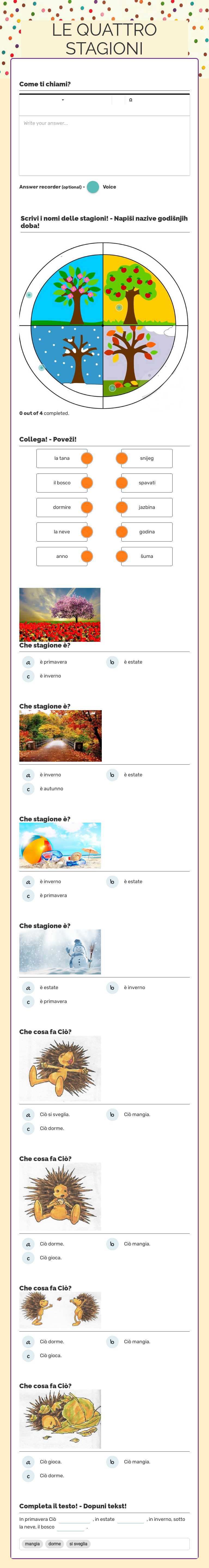 LE QUATTRO STAGIONI Grade 4 worksheet preview