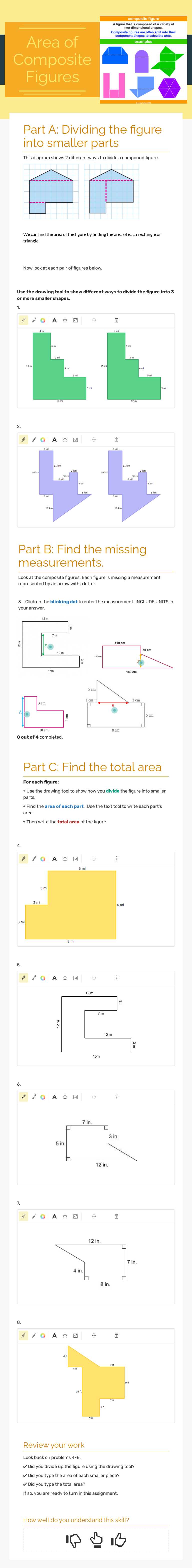 Area of Composite Figures Grade 6 worksheet preview