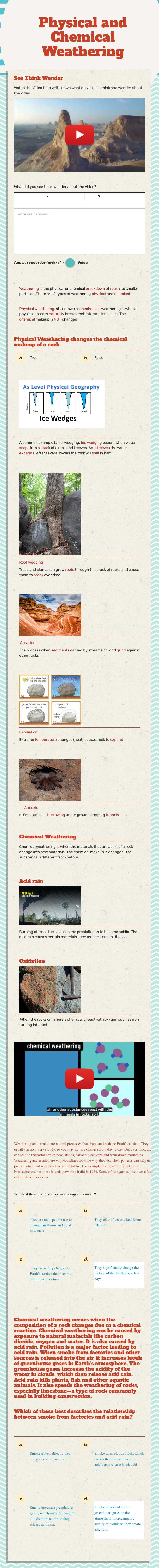 Physical and Chemical Weathering Grade 7 worksheet preview
