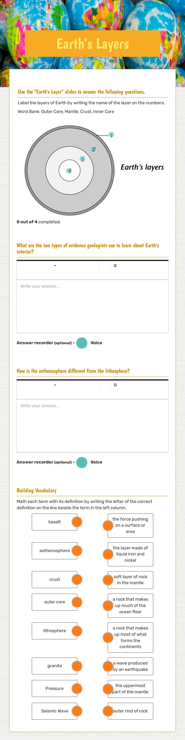 Earth's Layers worksheet preview image