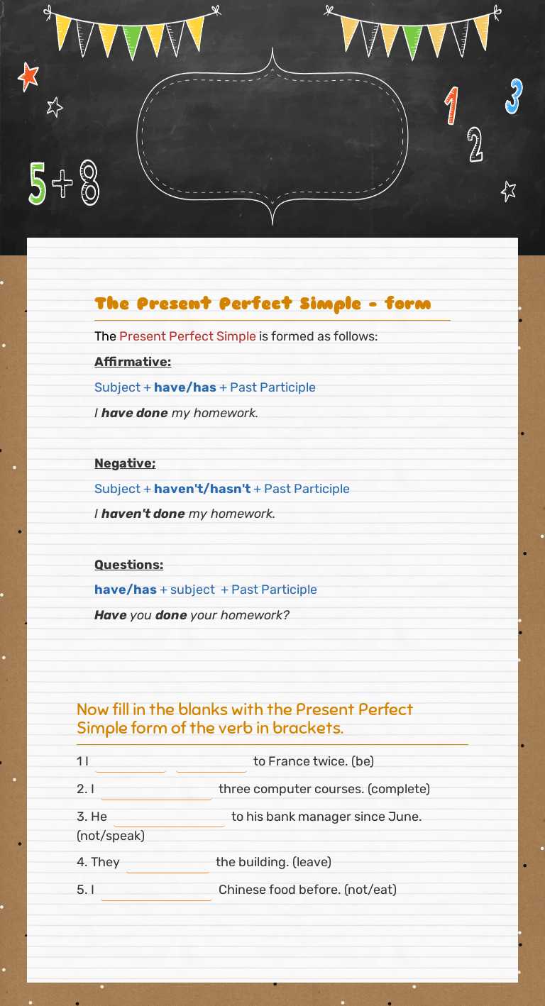 The Present perfect simple Grade 8 worksheet preview