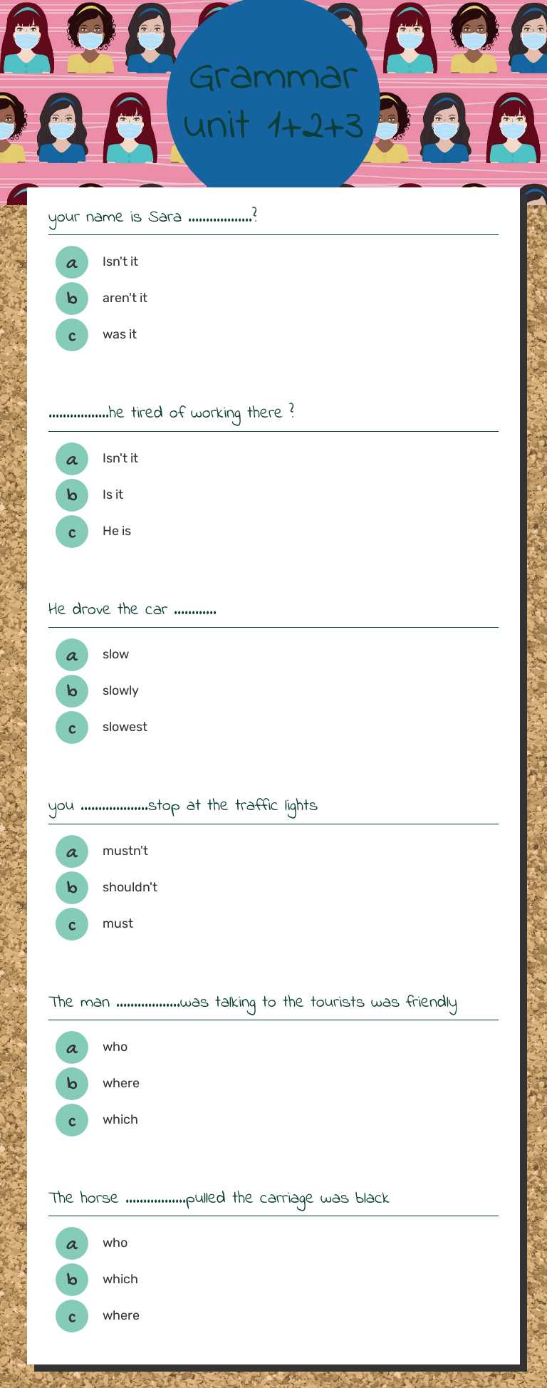 Grammar unit 1+2+3 worksheet preview image