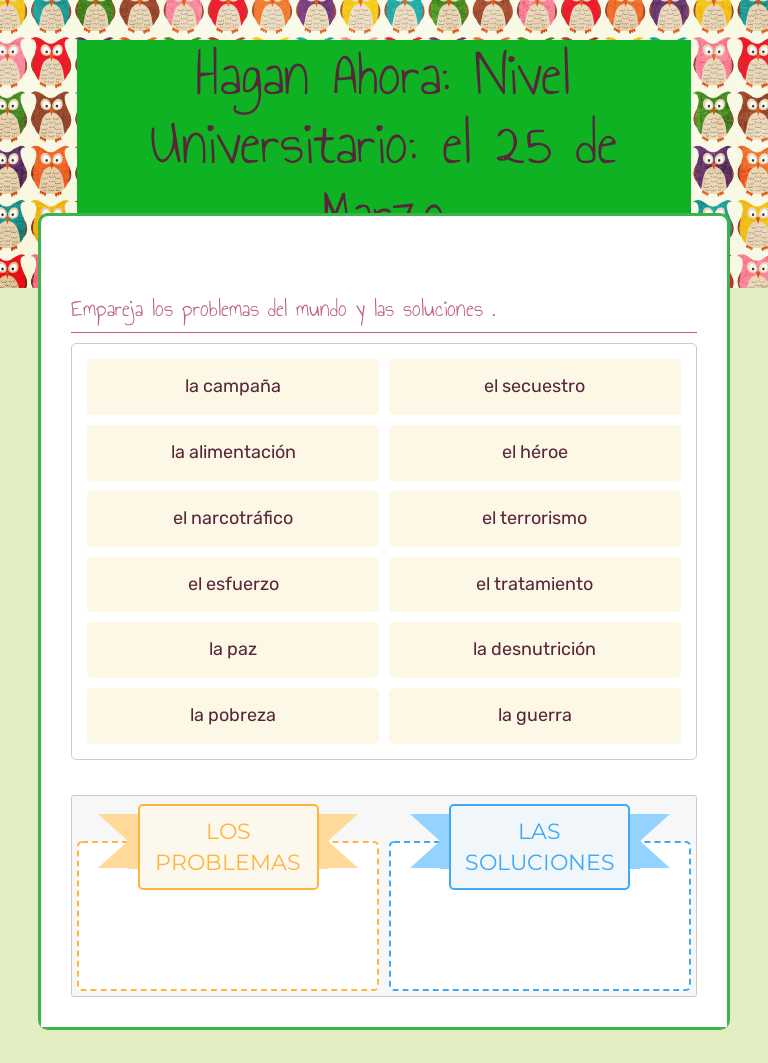 Hagan Ahora: Nivel Universitario:   el 25 de Marzo worksheet preview image