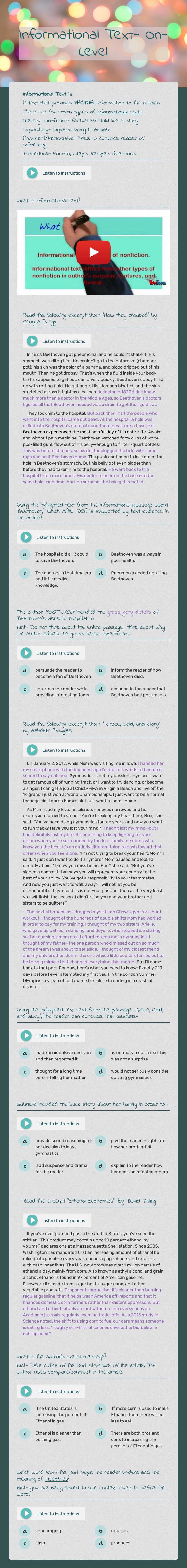 Informational Text- On-Level worksheet preview image