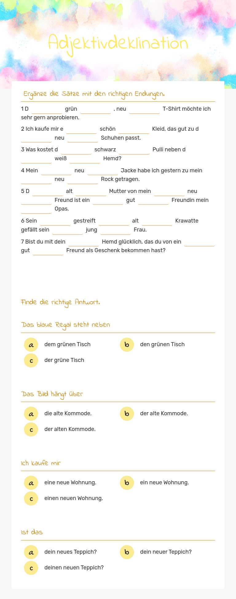 Adjektivdeklination worksheet preview image