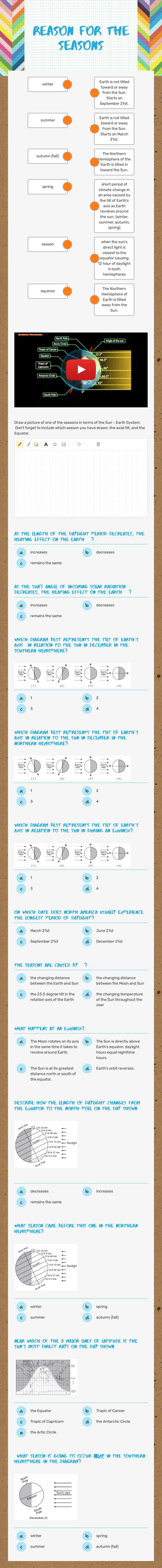Reason For the Seasons Grade 7 worksheet preview