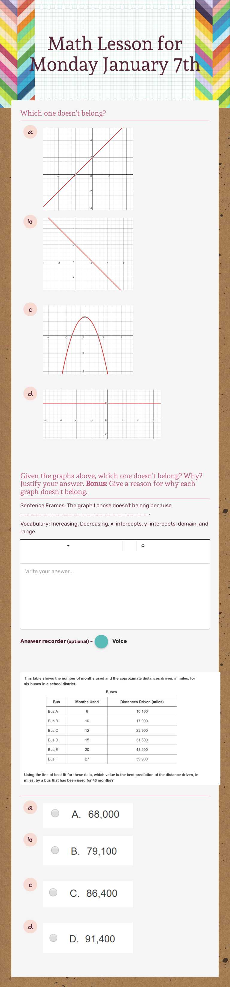 Math Lesson for Monday January 7th worksheet preview