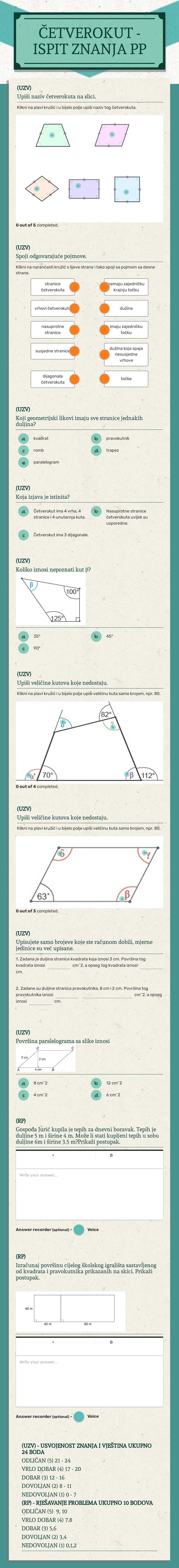 ČETVEROKUT - ISPIT ZNANJA PP worksheet preview image