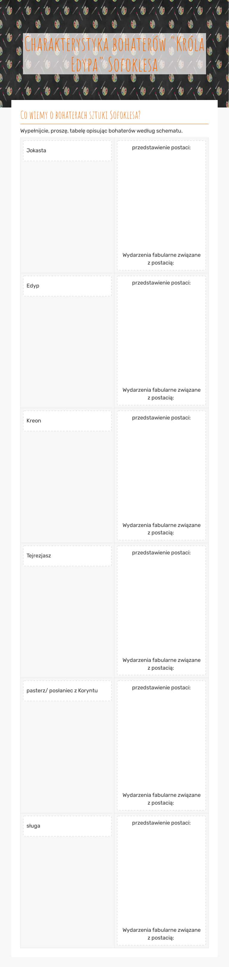 Charakterystyka bohaterów "Króla Edypa" Sofoklesa Other worksheet preview