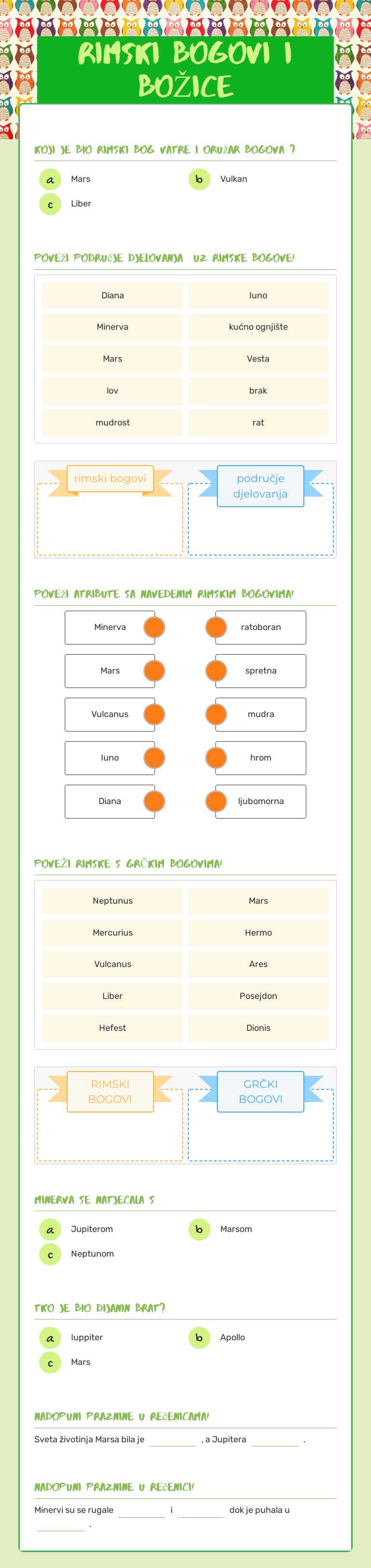 RIMSKI BOGOVI I BOŽICE Grade 10 worksheet preview