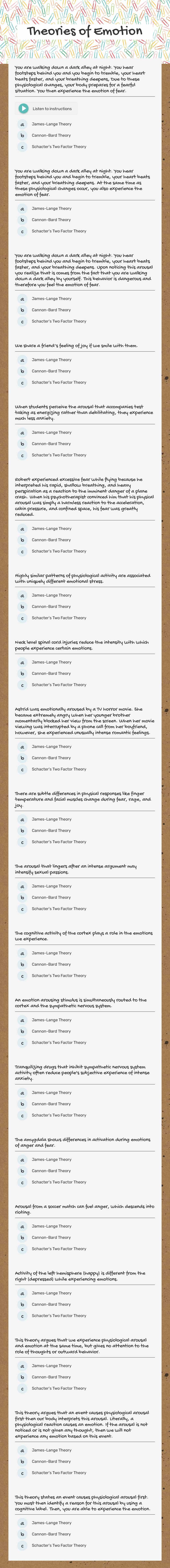 Theories of Emotion Grade 11 worksheet preview