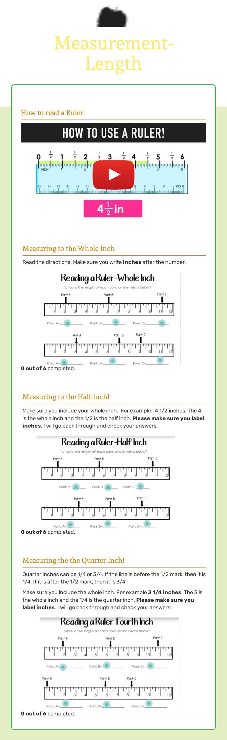 Measurement- Length worksheet preview image