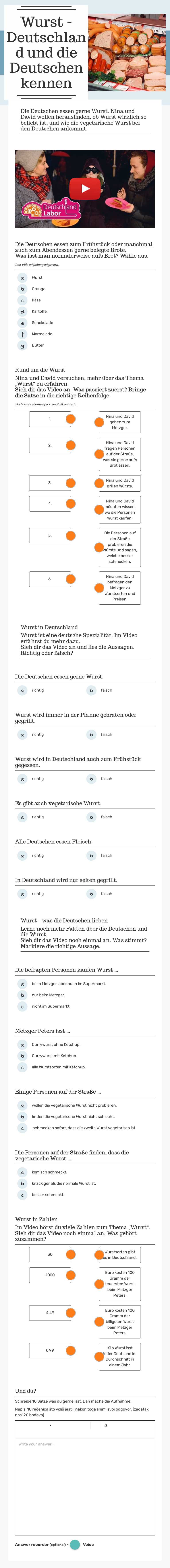 Wurst - Deutschland und die Deutschen kennen worksheet preview image
