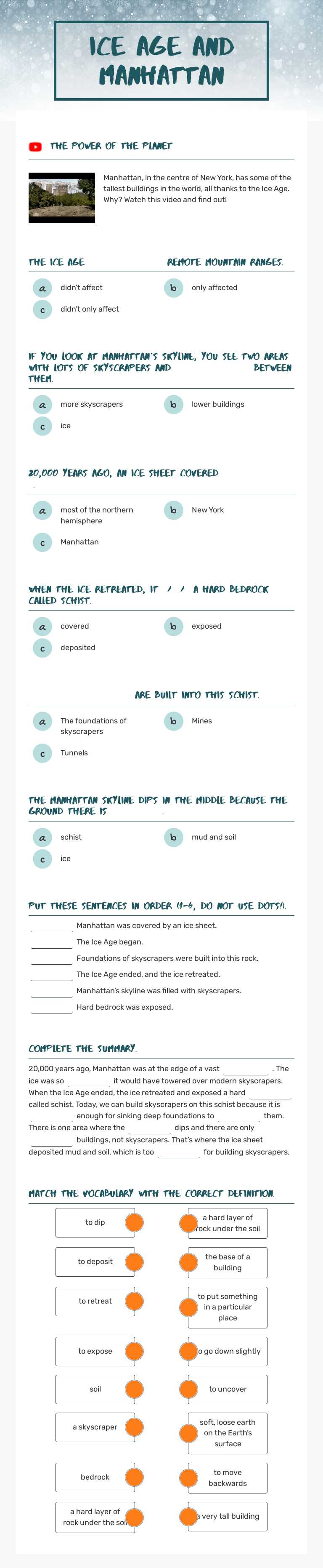 Ice Age and Manhattan worksheet preview image