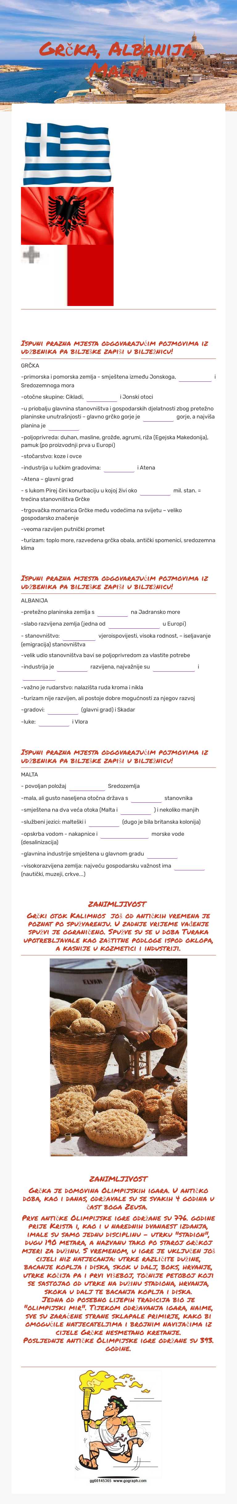 Grčka, Albanija, Malta worksheet preview image