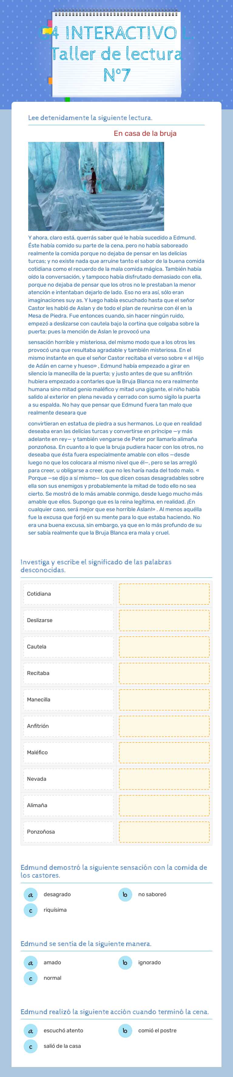 G4 INTERACTIVO L. Taller de lectura N°7 worksheet preview image