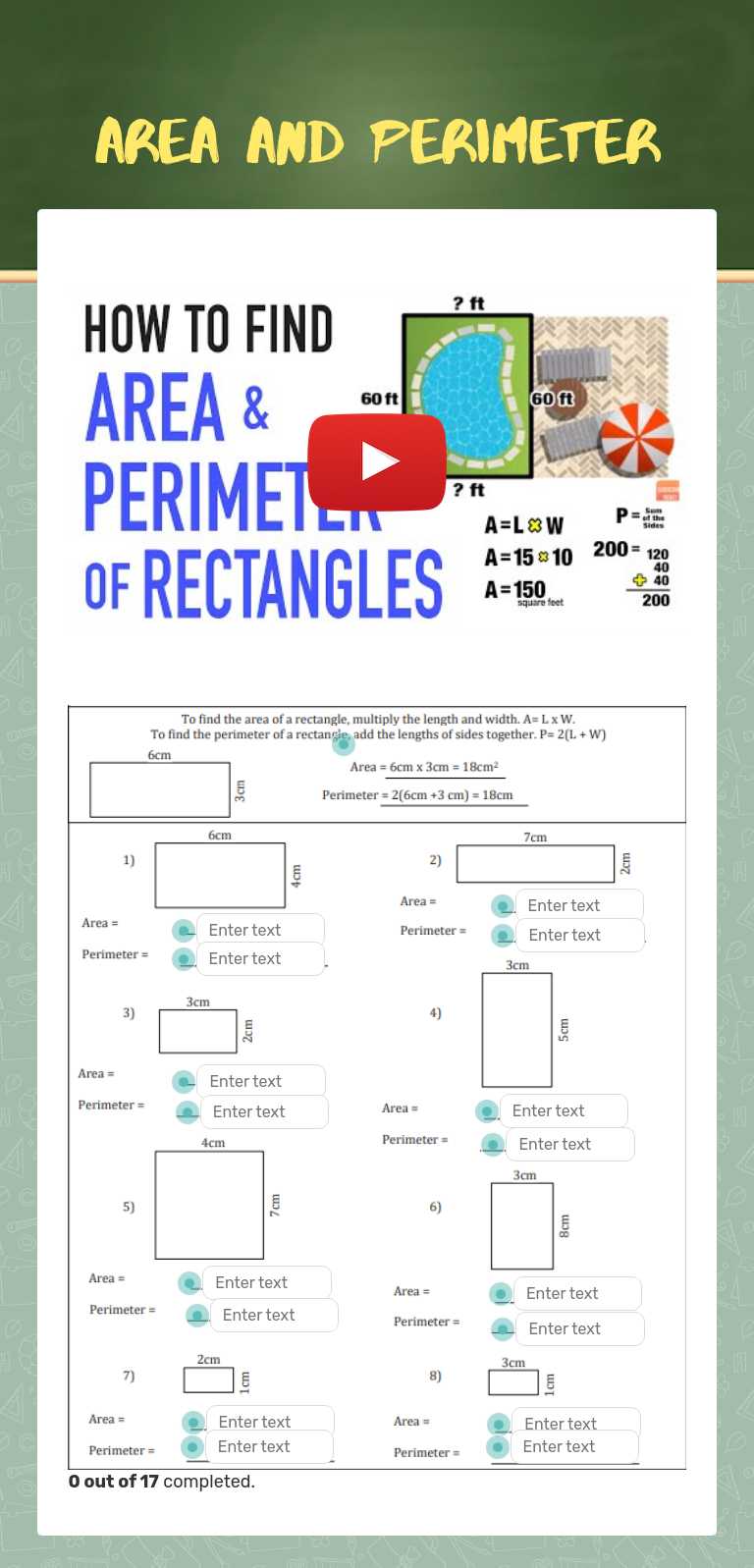 Area and Perimeter Grade 6 worksheet preview