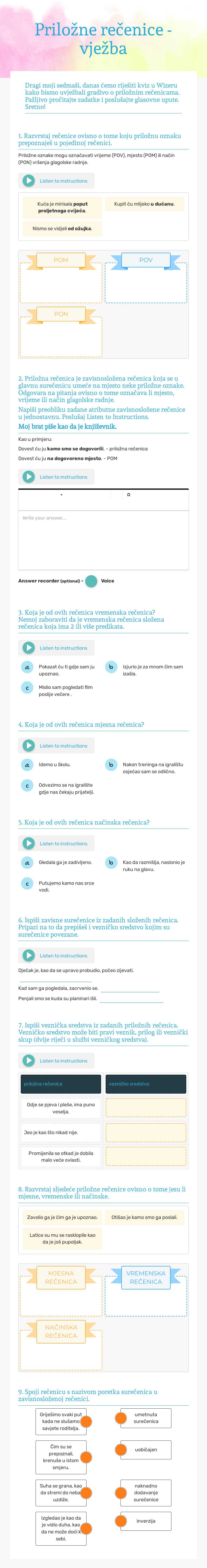 Priložne rečenice - vježba worksheet preview image