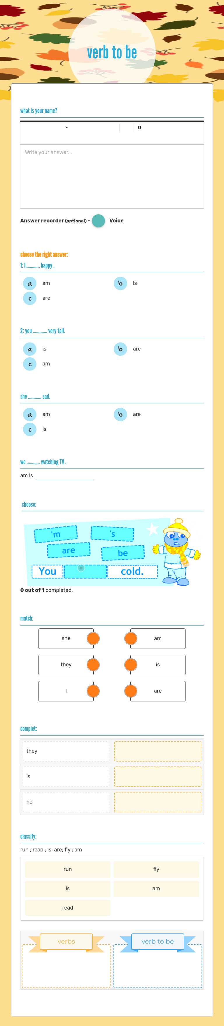 verb to be worksheet preview image