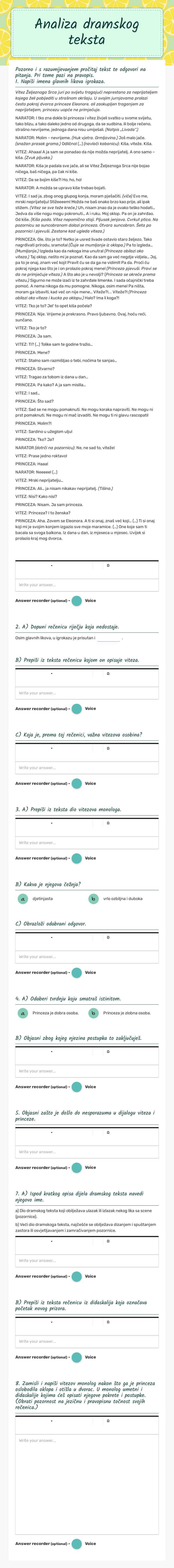 Analiza dramskog teksta Grade 7 worksheet preview